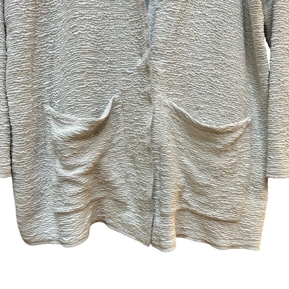 Eileen Fisher Cardigan Ivory Beige Textured Open Front Long Sleeve Pockets Large - Picture 2 of 7